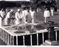 Prime Minister Ch. Charan Singh at Raj Ghat before proceeding to Red Fort, 30.7.1979