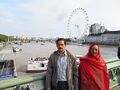 Laxman Burdak & Gomati Burdak at Westminster Bridge, London Eye seen behind