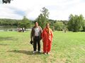 Laxman Burdak, Gomati Burdak at Tilgate Park, West Sussex, England, Titmus Lake is seen behind