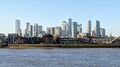 Canary Wharf viewed from the Greenwich riverside, near the Cutty Sark