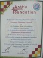 Certificate from Astha Foundation