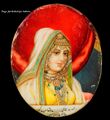 Maharani Mehtab Kaur (1782-1813) Daughter of Sandhu Jat Ruler Raja Gurbakesh Singh Kahaniya and the first wife of Sandhawalia Jat Maharaja Ranjit Singh, Gouache. Heightened with gold on ivory by Rattan Singh, Punjab or Delhi. Circa 1810–30. © Toor Collection. She became Maharaja Ranjit Singh's first wife in 1796 in a marriage arranged by her mother, Maharani Sada Kaur, a powerful military leader. Mahtab Kaur's son, Sher Singh, went on to sit on the throne at Lahore. Source - Jat Kshatriya Culture