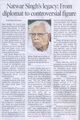 Natwar Singh's Legacy...TOI.12.08.2024