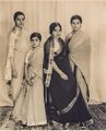 Yuvraj Kumari Shree Jaya Devi of Mysore, later Maharani Shree Jaya Devi of Bharatpur, second from left along with her sisters and mother. She married Yaduvanshi ruler H H Maharaja Sawai Brijendra Singh of Bharatpur in 1941. They had 5 daughters together.